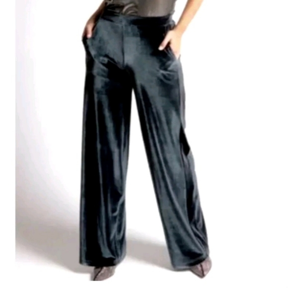 Betabrand Wide Leg Velvet Pull On Dress Pants High Rise Stretch Waist Size Large - Picture 1 of 8